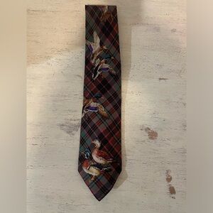 Polo Ralph Lauren Hand Made in USA Vintage Rare Plaid-Duck Print Silk Tie